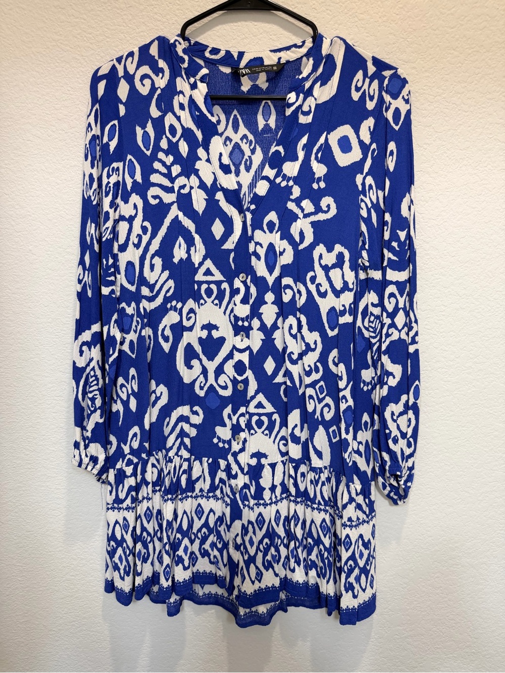 Zara Blue and White Printed Tunic Dress